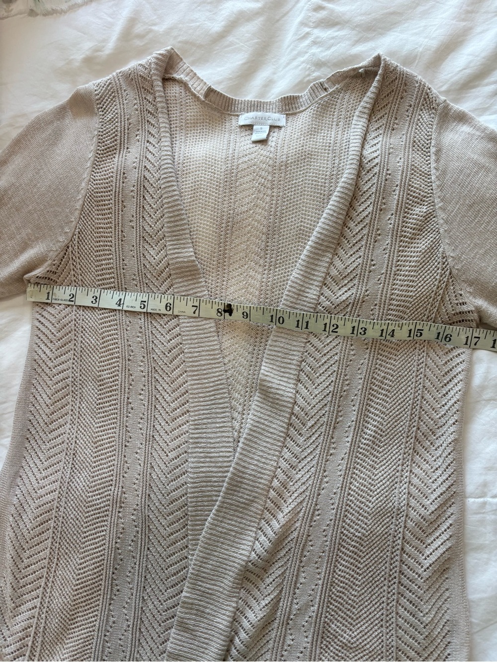 Charter Club Sz S Cream Pointelle Knit Cardigan Cotton Delicate 3/4 Sleeve - Picture 10 of 11